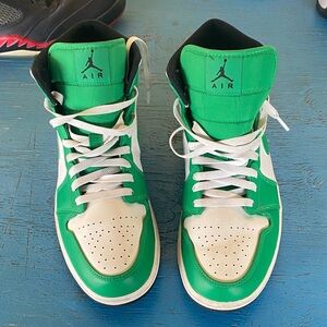 Jordan Green and White Athletic Shoes Air Jordan 1 Mid Nike